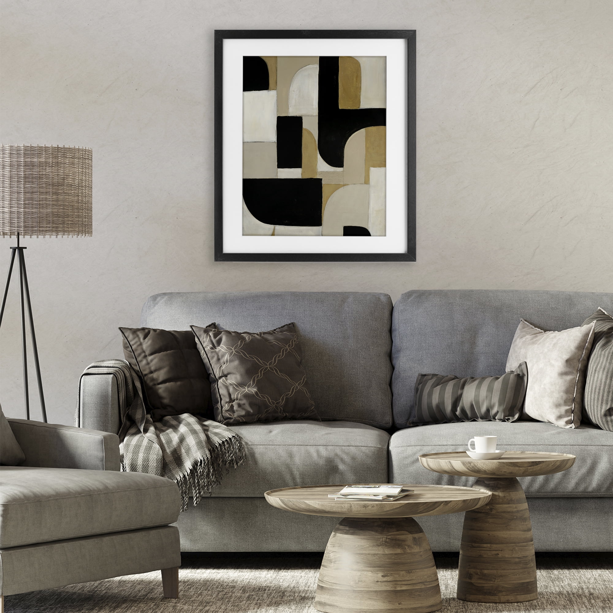 Stupell Industries Black & Neutral Shapes Black Framed Print Under Glass, design by Kippi Leonard