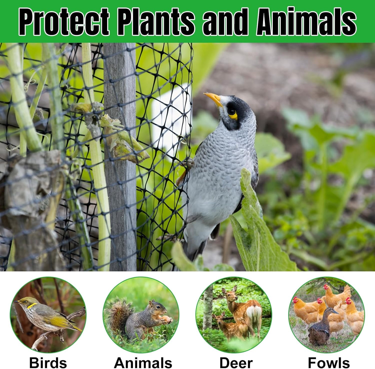 Bird Netting 5 x 100 FT Heavy Duty Garden Netting Deer Fence Netting Pest Barrier for Protect Fruit Trees, Plants and Vetables Against Birds, Deer, Squirrels, Black