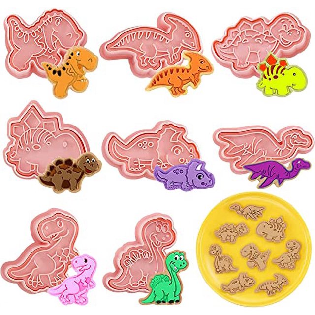 JM Cortador de Galletas de Dinosaurio, 8 Piezas Molde para Galletas de Pastelería, Molde para Galletas 3D, Molde para Galletas de Animales, Cortador de Galletas para Niños, para Galletas, Pastelería, Fondant, Decoración de Tartas JM