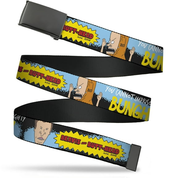 Adjustable Belt, Clamp Buckle, Cut-to-Fit, Beavis and Butt Head The Almighty Bunghole Pose Logo Black