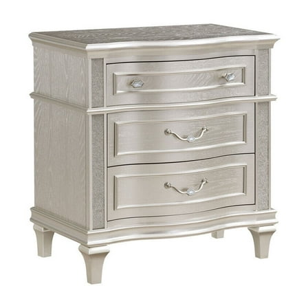 3-Drawer Nightstand - Silver Oak & Sparkling Accents - USB Charging