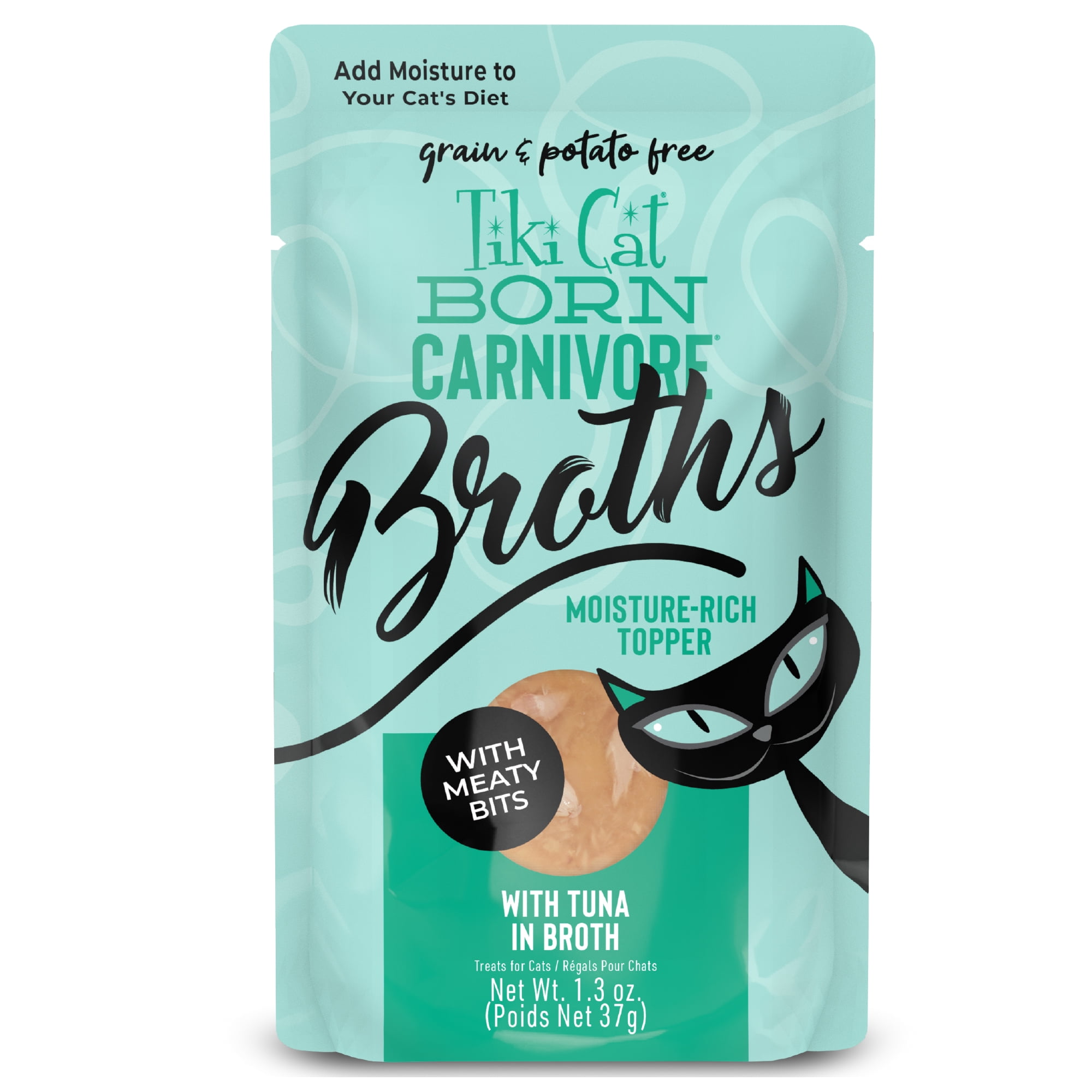 Tiki Cat Born Carnivore Broths Wet Cat Food Topper, Tuna, 1.3 oz. Pouch