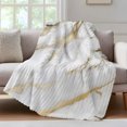 thumbnail image 4 of Modern White Gold Throw Blanket, Flannel Fleece Blanket with Striped Design for Couch, Abstract Marble Geometric Soft Breathable All Season Plush Blankets for Loveseat Sofa Bed 60"x80", 4 of 9