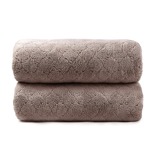 NC Fashion 2 Piece Grid Microfiber Bath Towel Set, Brown