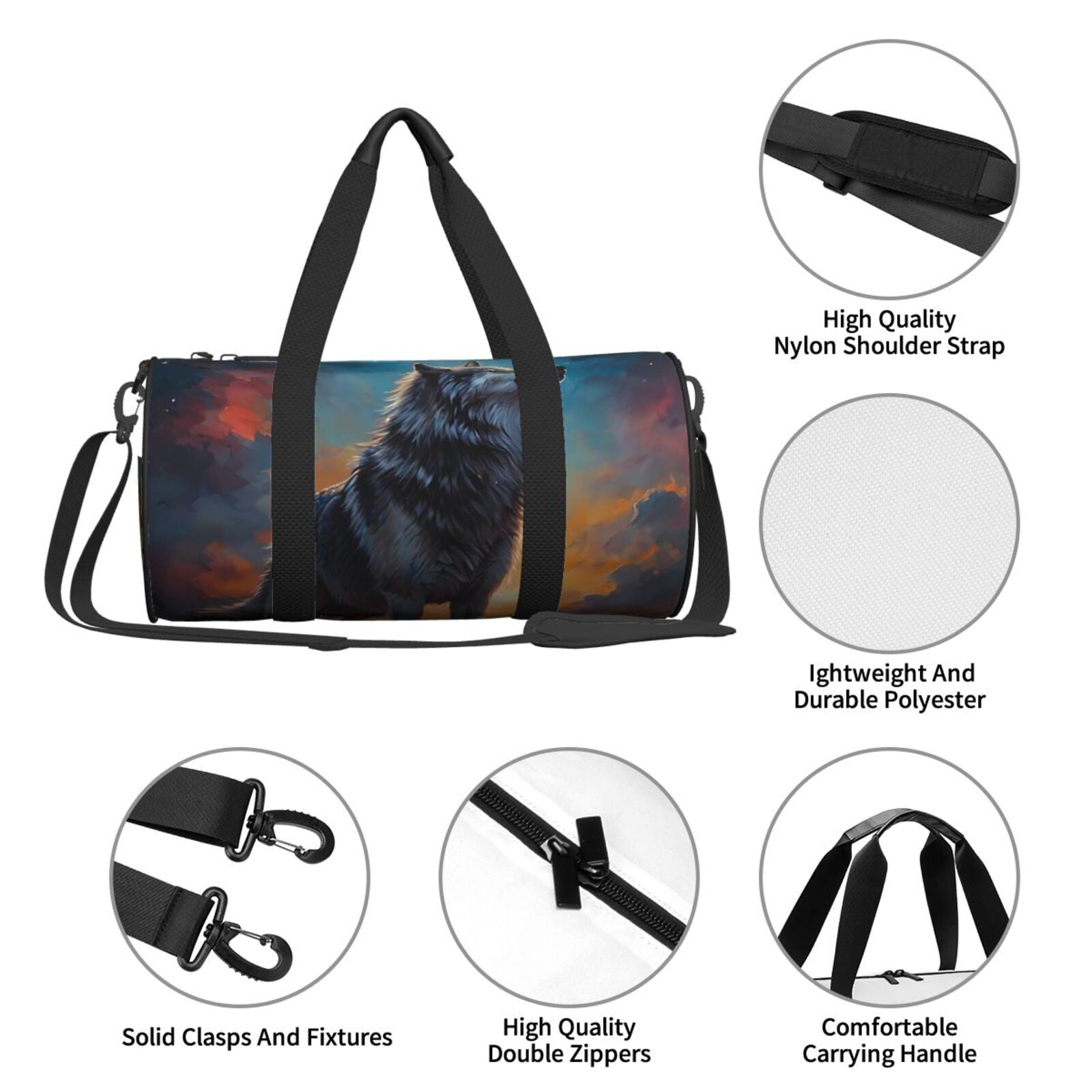 Vsdgher Moonlit Night Sky Wolf 45L Foldable Duffel Bag, Sports Gym Bag,Overnight Bag, Portable Weekender Bag for Airplanes