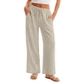 thumbnail image 5 of Nestiefly Women's Wide Leg Beach Pants Elastic Waist Lightweight Casual Flowy Palazzo Summer Lounge Trousers with Pockets Beige XL, 5 of 9