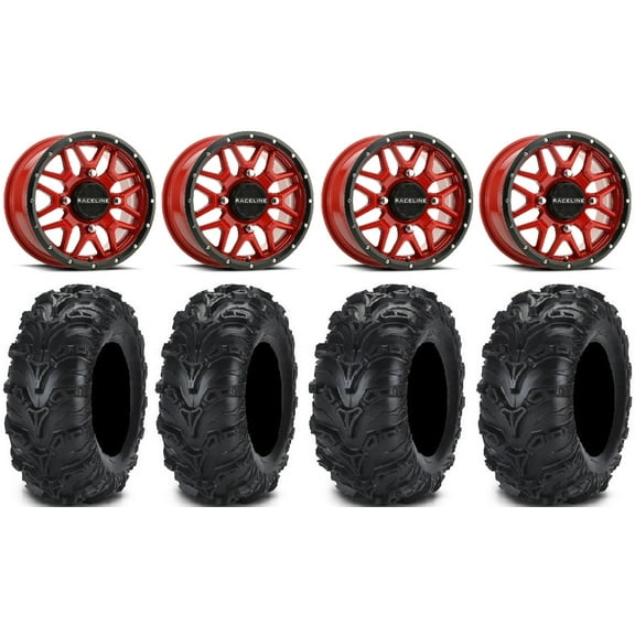 Raceline Krank 14" Red Wheels 28" Mud Lite II Tires Polaris RZR XP 1000 / PRO XP / Ranger XP 900/1000