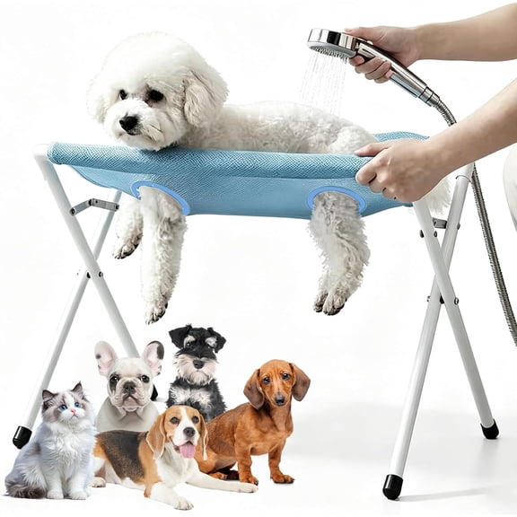 Foldable Pet Bathing Stand, 13×24in Portable Dog Shower Grooming Rack, Pet Grooming Hammock with Stand for Daliy Care