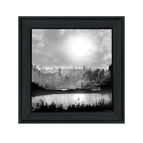 Trendy Decor 4U "Big Moon Lake" Framed Wall Art, Modern Home Décor Black Framed Print for Living Room, Bedroom & Farmhouse Wall Decoration by Bluebird Barn 15"x15"