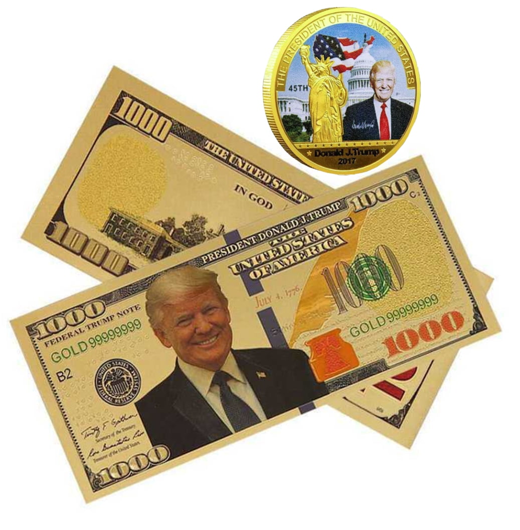 <STUNNING~DETAIL>COLORIZED DONALD TRUMP $100 Banknote & Coin W/ CASE~U.S SELLERy 