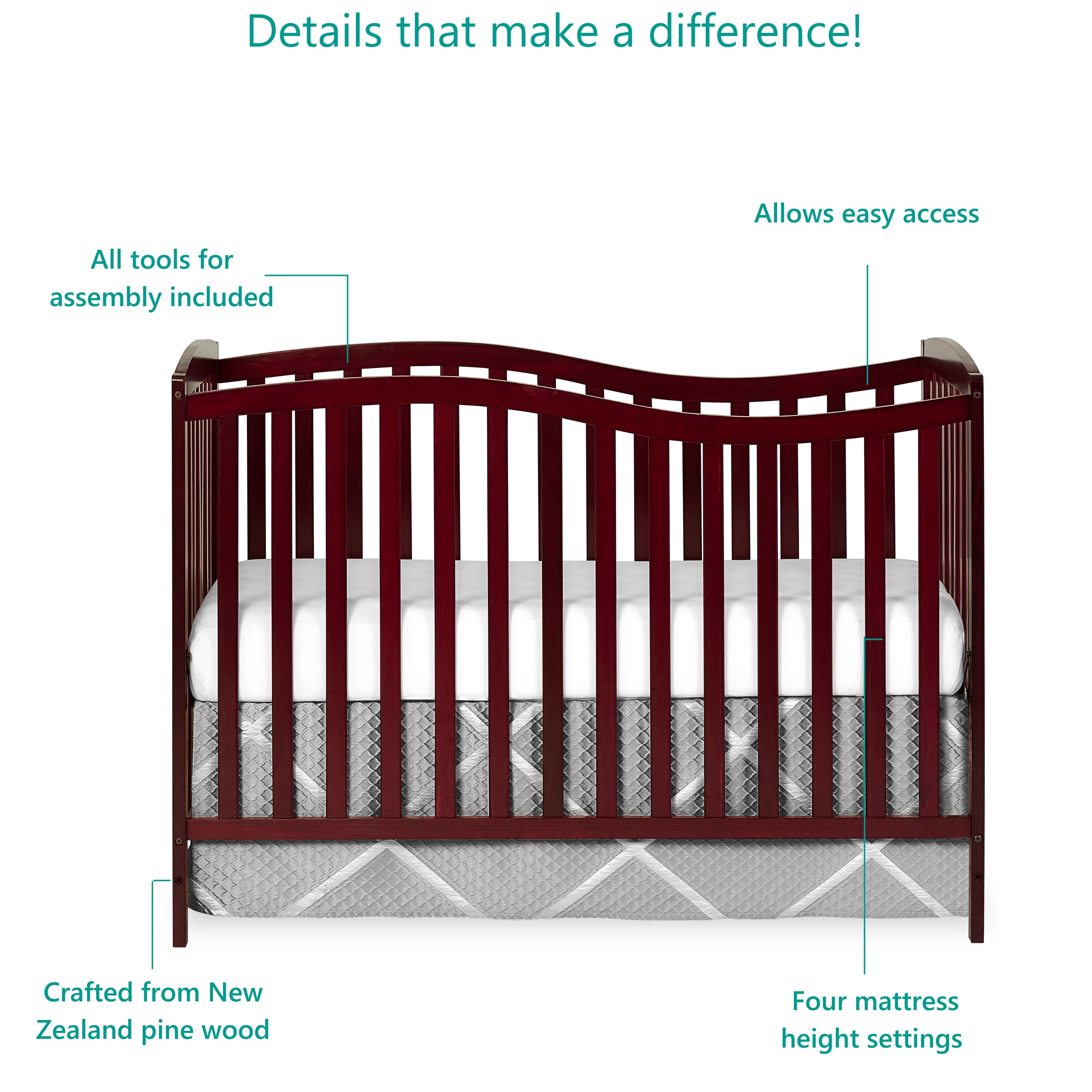 Dream On Me Chelsea 5-in-1 Convertible Crib, JPMA Certified, Cherry - image 4 of 13