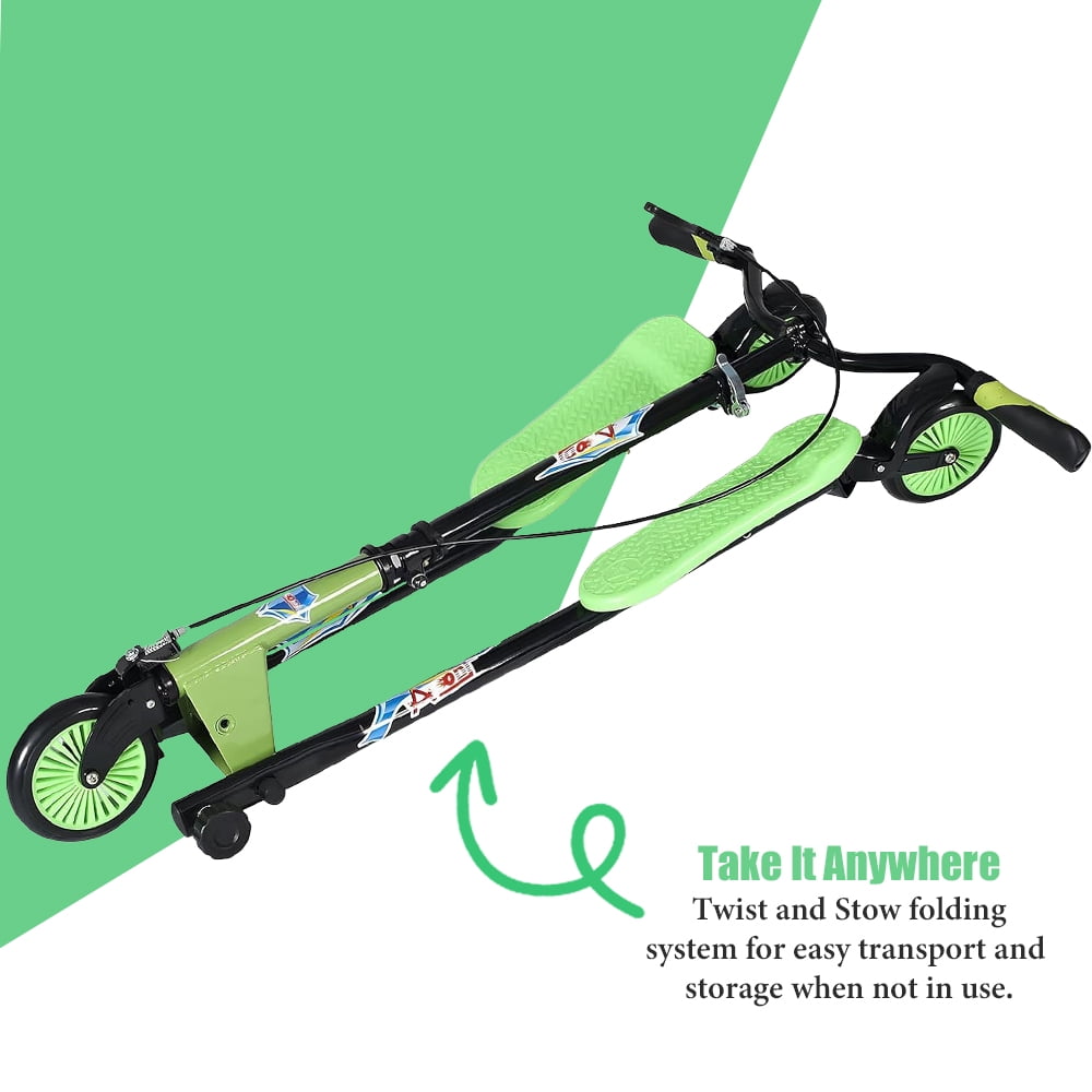 Readrun Wiggle Scooter for Kids & Adults 6+, 3-Wheel Drift Scooter with Foldable Design and 4-Level Adjustable Height, Green