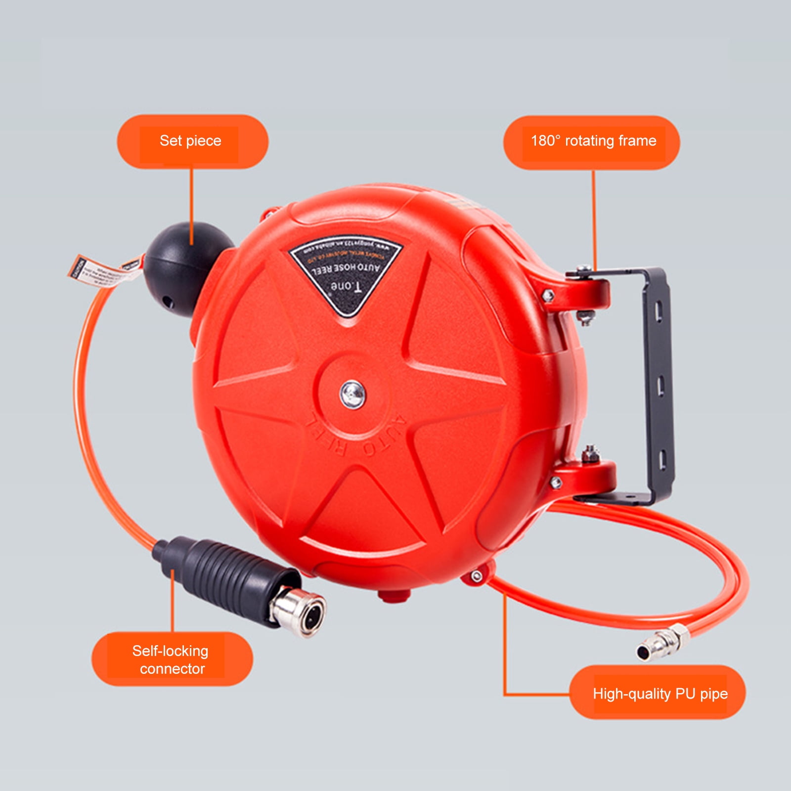Space Saving Automatic Hoses Reel with Smooth Air Flows 180° Swivels Hoses Reel for Household and Professional Use