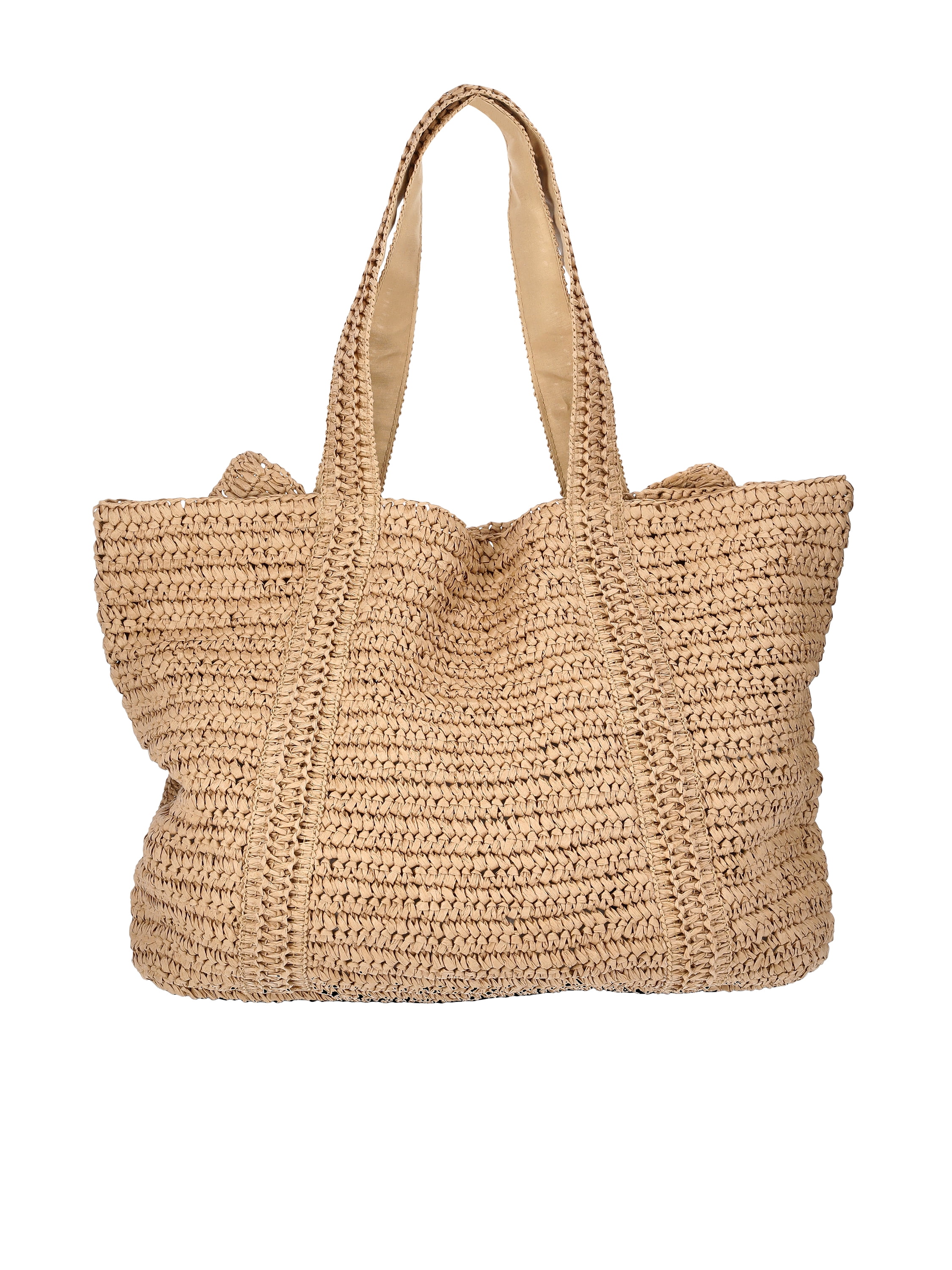 Time and Tru Women's Ruffle Straw Tote Bag, Natural