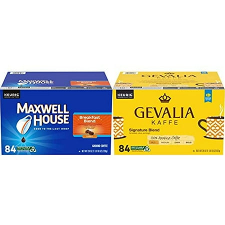 Maxwell House Breakfast Blend Light Roast K-Cup Coffee Pods (84 Pods) & Gevalia Signature Blend Mild Roast K-Cup Coffee Pods (84 Pods)