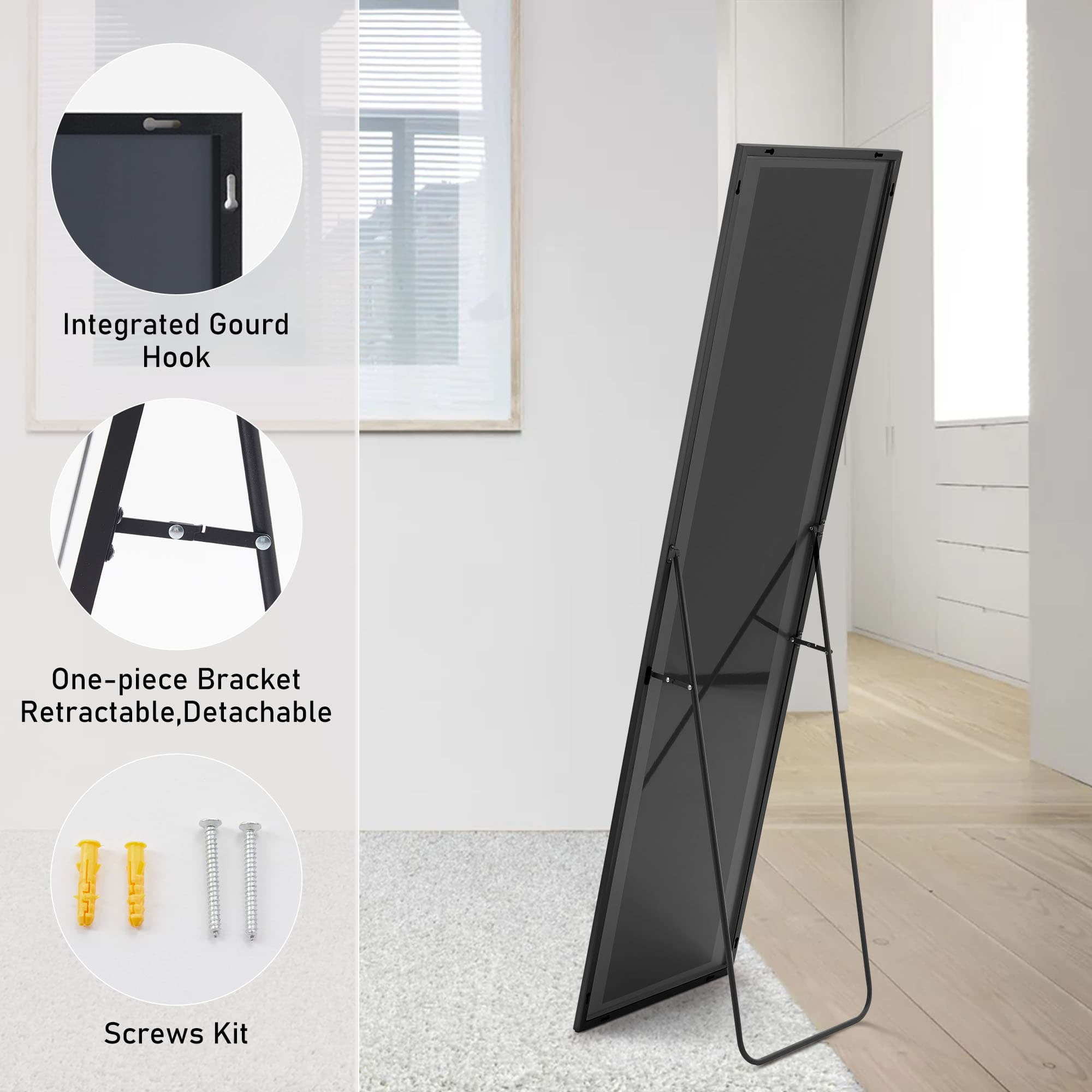 MAYEERTY 59in Arched Full Length Mirror Aluminum Alloy Floor Standing Mirror, Black