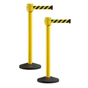 Yellow Crowd Control Stanchion Retractable Belt Barrier with 25 Ft Black & Yellow Belt (Set of 2)- MSLine 760