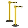 Yellow Crowd Control Stanchion Retractable Belt Barrier with 20 Ft Black & Yellow Belt (Set of 2)- MSLine 760