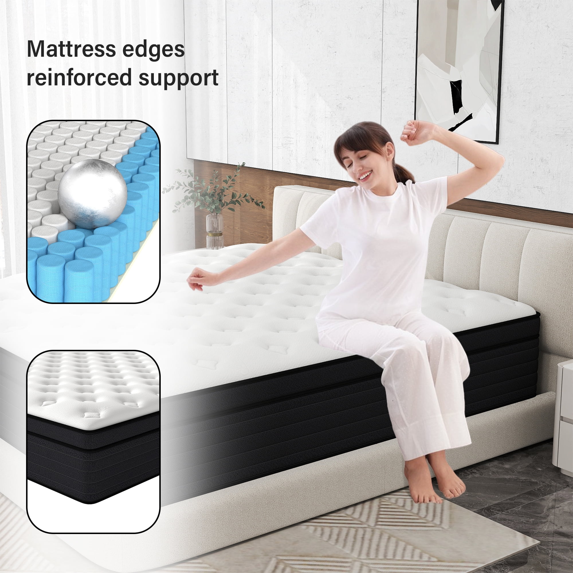 AICEHOME King Mattress, 14 Inch Individual Pocket Springs with Gel Memory Foam, Medium Firm Mattresses in a Box, Hybrid King Size Mattress with Pressure Relief