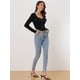 thumbnail image 3 of Camiseta Corta Casual para Mujer con Cuello en V y Mangas Largas con Cremallera Negro M, 3 of 6