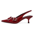 thumbnail image 2 of YDN Women Chic Pointed Toe Slingback Buckle Pumps Elastic Strap Slip On Kitten Low Heels Shoes Party Daily Dress Size 4 Red, 2 of 4