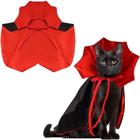 Halloween Cat Vampire Cloak Halloween Adjustable Red Black Pet Cape Clothes, Halloween Pet Accessories Outfit Decor Cowl for Small Cats Dogs Halloween Party Pet Cosplay