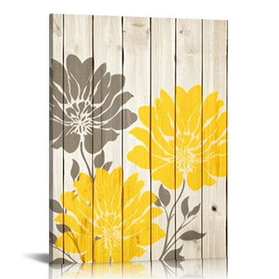 Creowell Yellow Gray Bathroom Wall Art Prints Dahlia Flowers Relax Soak Unwind Signs on Rustic Wood Background Canvas Picture Stretched and Framed for Bedroom Living Room 16x20 in/12x16 in