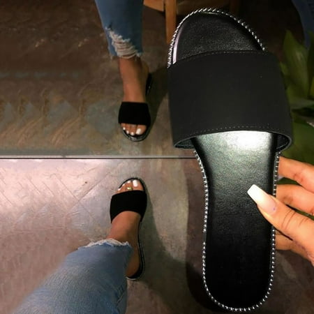 

Fanxing Wedding Guest Ladies Sandals Crystal Jeweled Flats Sandals Dressy 2023 Casual Summer Glitter Slingbacks Sandal Shoes Black 7.5