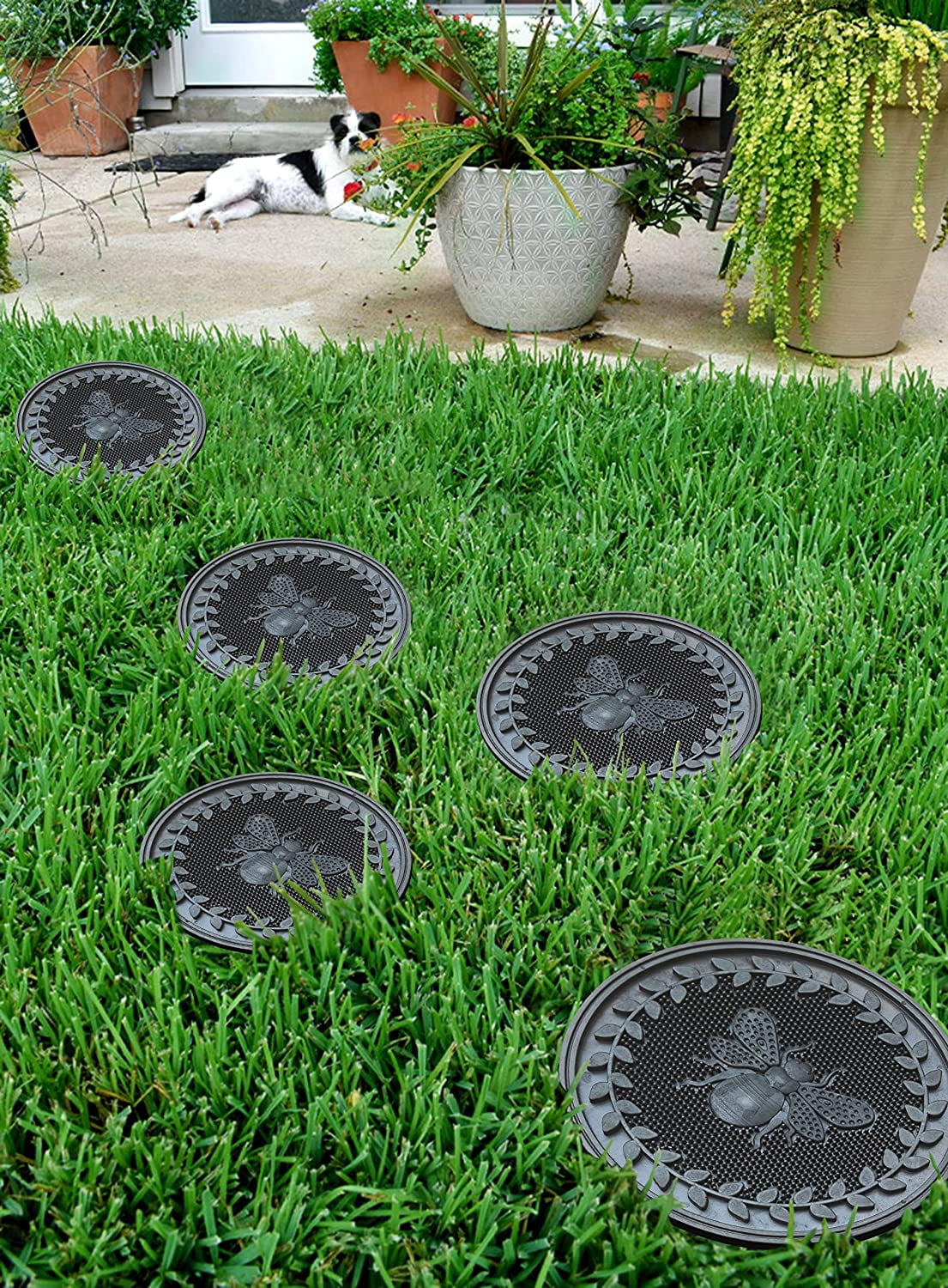 A1 Home Collections Multi Functional-Garden Stepping Stone Mat Round, Natural Rubber Heavy-Duty Beautiful Hand Finished Design 12"X12" Set of 4, Bumble Bee Black