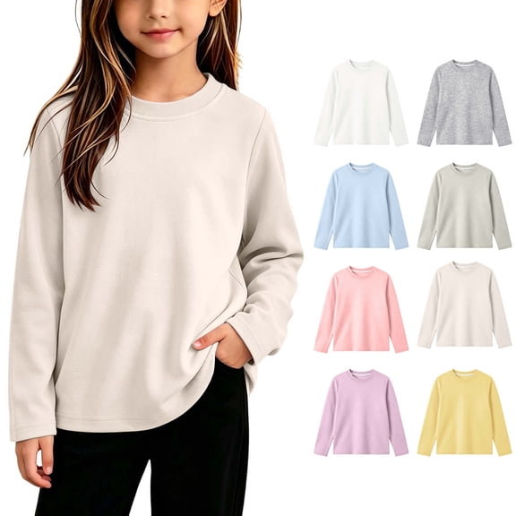 Asxite Toddler Solid Tops Crew Neck Long Sleeve Soft Breathable Cotton Casual Pullover Fall Winter Tee 4T