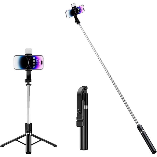 PINHEN Selfie Stick with Fill Light, 51 Inch Phone Tripod Extendable Cell Phone Tripod Stand with Wireless Remote and Phone Holder Compatible with iPhone Android for Selfie, Video Recording, Photo
