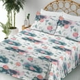 thumbnail image 3 of Ambesonne Floral Fitted & Flat Sheet with Sham 3 Pcs Set, Wild Peonies Leaves Modern, Twin XL, Petrol Blue Pink Peach, 3 of 5