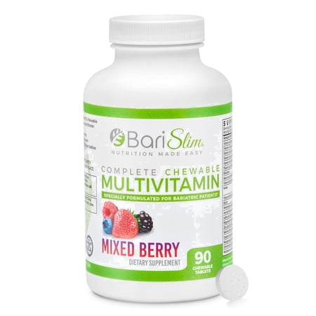 BariSlim Chewable Bariatric Multivitamin Tablets for Energy & Immune Support, Mixed Berry Flavor, 90 Count, 9.8 oz, Adults