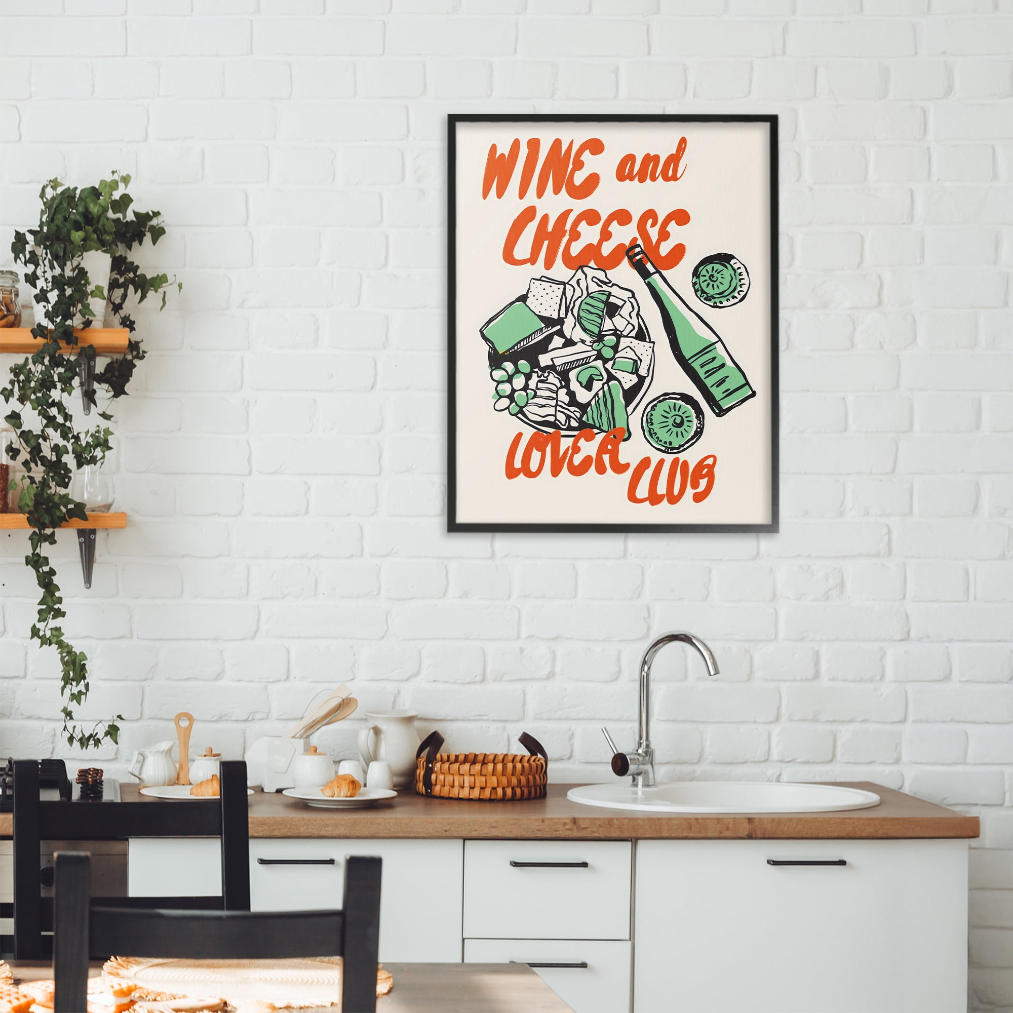 Stupell Industries Wine & Cheese Lover Club Black Framed Giclee Art, design by The Prints Vibe