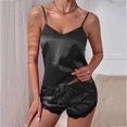 thumbnail image 5 of SAZBJOJN 2 PC Silk Pajamas for Women Satin Solid Color Silky Tank Top and Lace Shorts Sleepwear Elegant Pajamas for Women Set Soft Loungewear Nightwear Black Size S, 5 of 5
