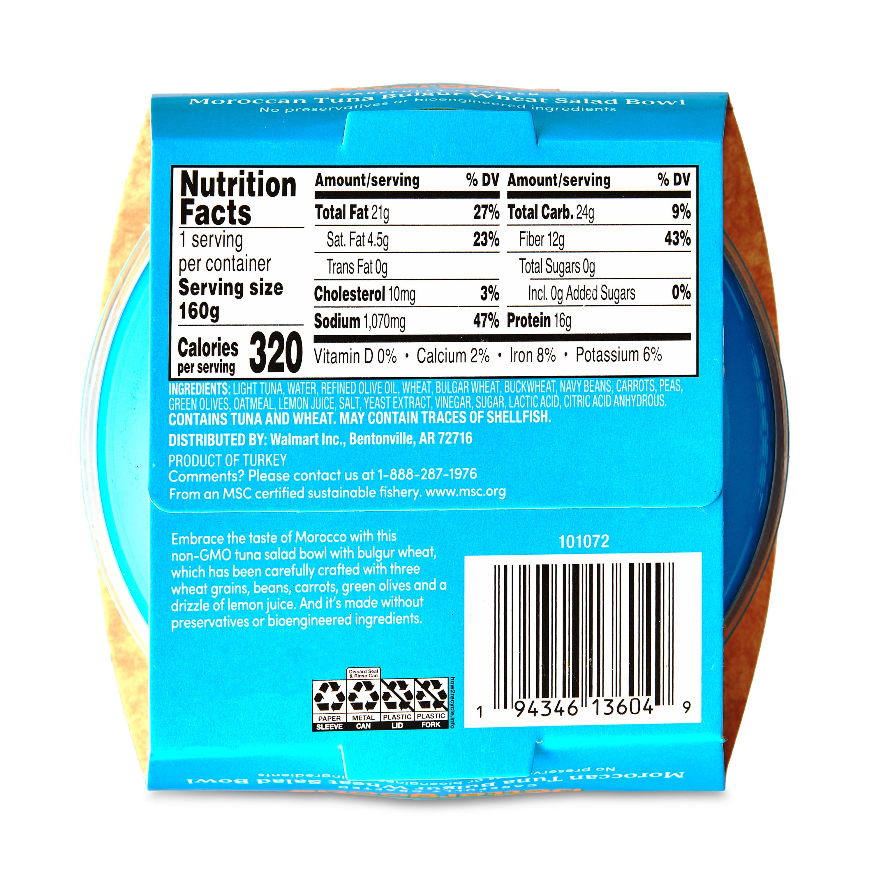 bettergoods Moroccan Tuna Bulgur Wheat Salad Bowl, MSC Certified, 5.6 oz