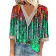 thumbnail image 2 of ICHUANYI Clearance Women's Fashion V-Neck Three Quarter 3/4Sleeve T Shirt AutumnBlouse Tops Sweatshirt ICHUANYI "ICHUANYI", 2 of 5
