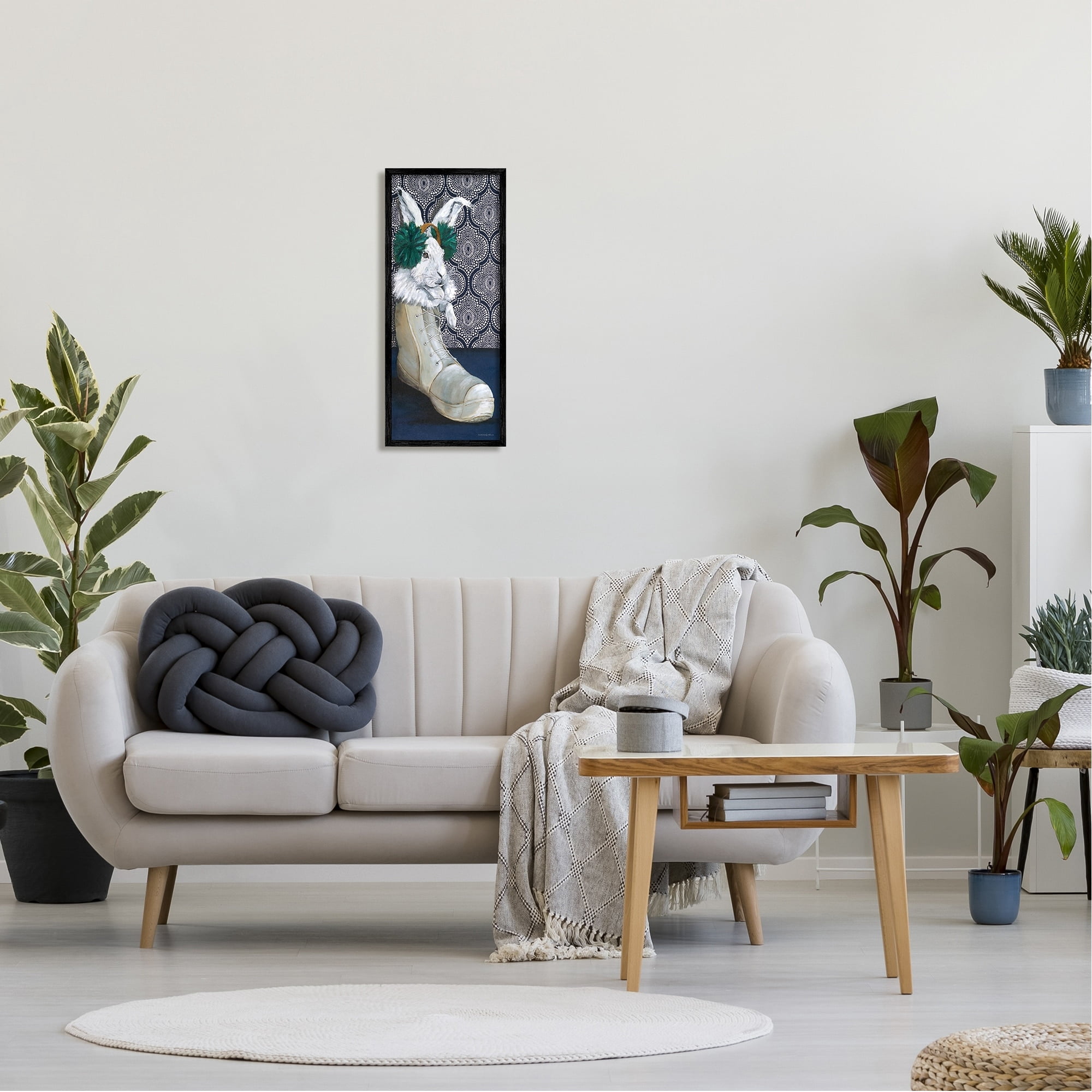 Stupell Industries White Rabbit Fluffy Boot Mosaic Pattern Wallpaper Painting Black Framed Art Print Wall Art, Design by Kamdon Kreations