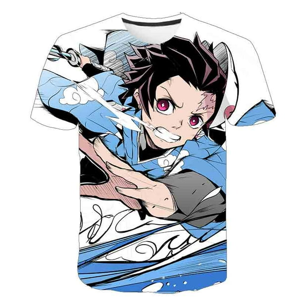 Camisetas de manga corta de Demon Slayer para niños y niñas, camisetas casuales de dibujos animados, camisetas de moda con cuello redondo y estampado 3D para niños, 6T Gao Jinjia LED