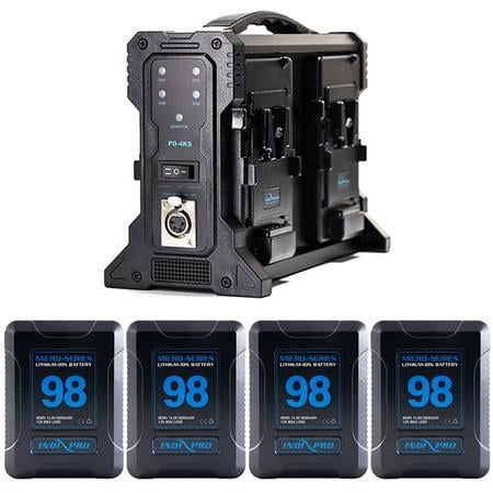 UPC: 0651748820797 | Four Micro-Series 98Wh V-Mount Li-Ion Battery and Quad Pro Charger Kit
