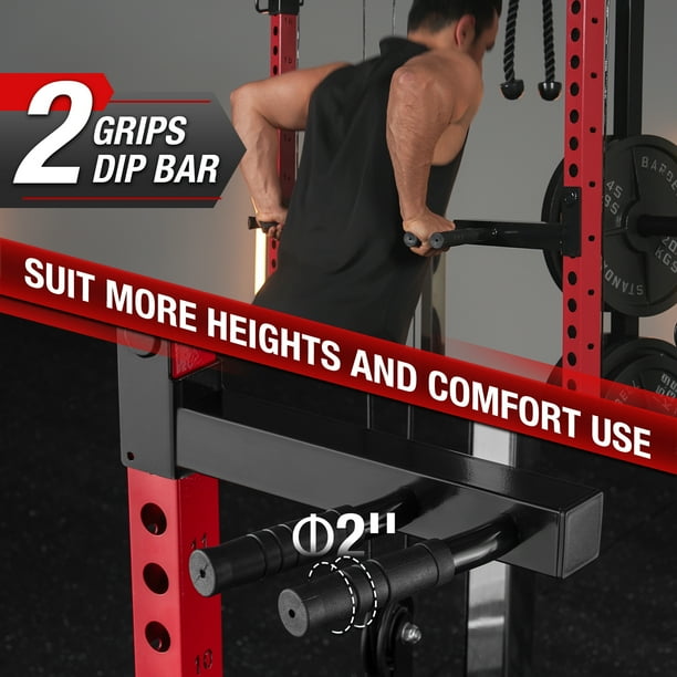 Mikolo Power Rack Cage Weight Rack with Dual Pulley Cable Crossover Machine Multi Function Squat Rack with J Hooks Dip Bars and Landmine for Home Gym