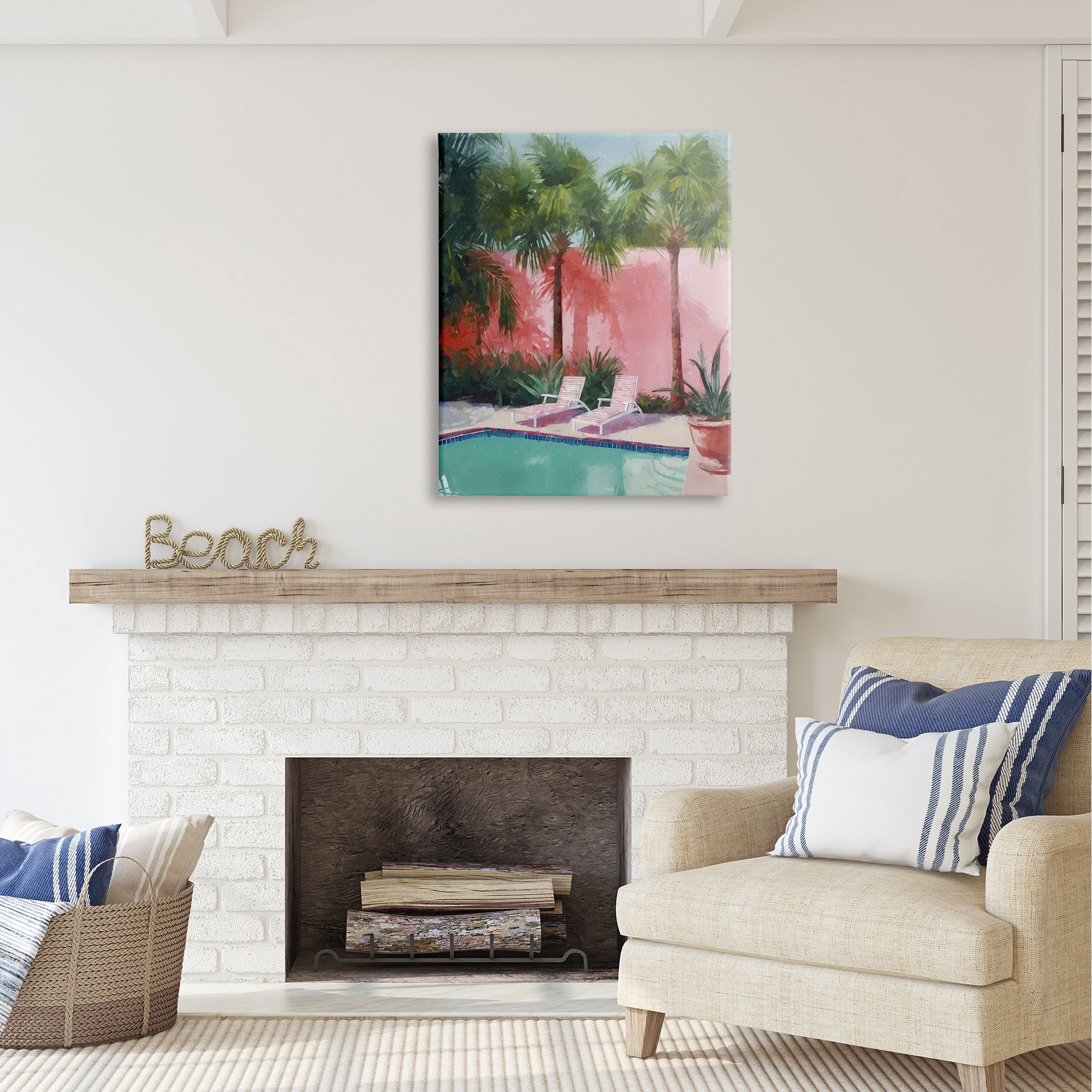 Stupell Industries Tropical Summer Pool Botanical & Floral Painting Gallery Wrapped Canvas Art Print Wall Art, 30 x 40