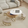 thumbnail image 4 of Harper & Bright Designs Round Lift-Top Coffee Table with Ottomans and Storage, Gold Center Table Set with Stools Underneath for Living Room, White & Natural, 4 of 18