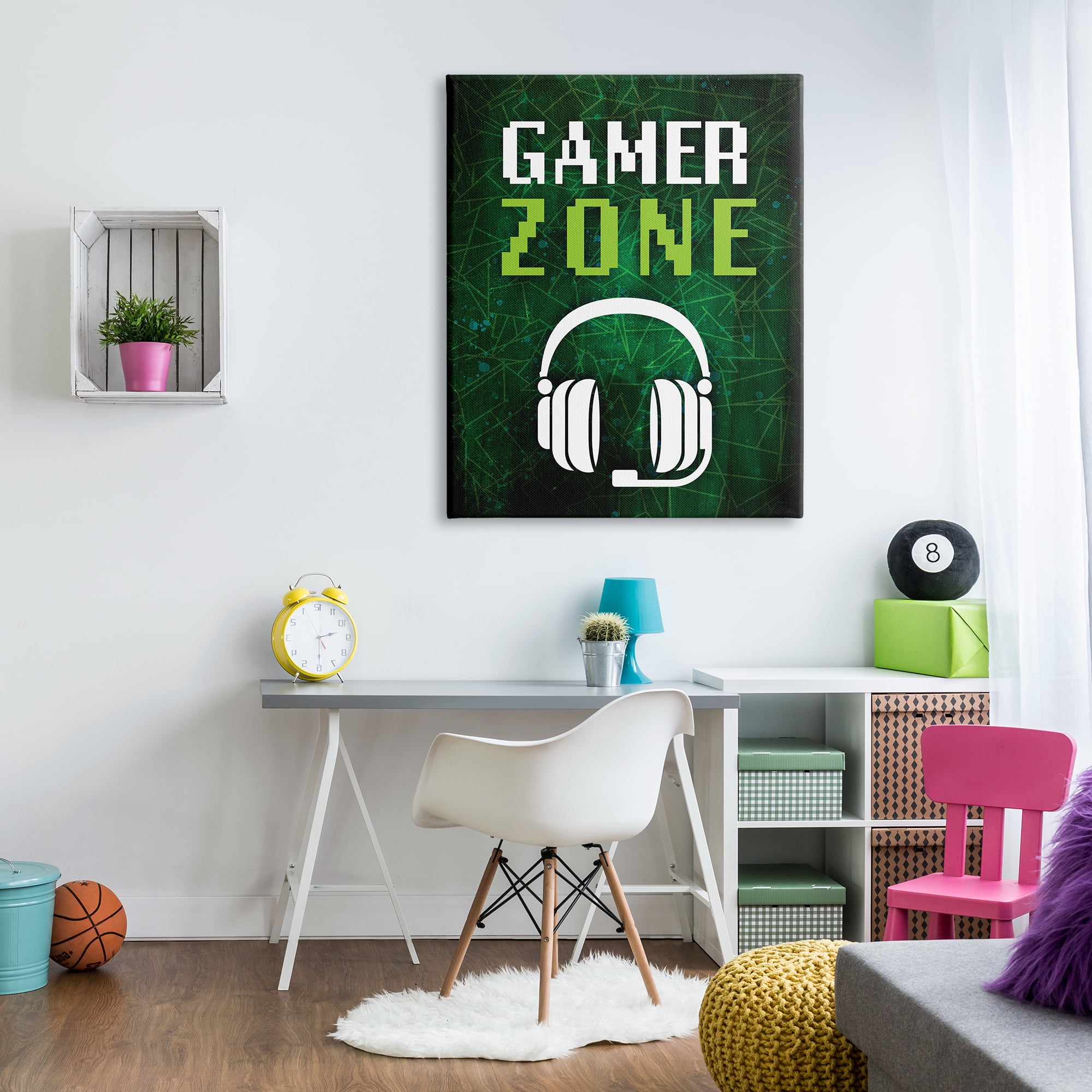 Stupell Industries Gamer Zone Headset Geometric Pattern Pixel Text Graphic Art Gallery Wrapped Canvas Print Wall Art, Design by Victoria Barnes