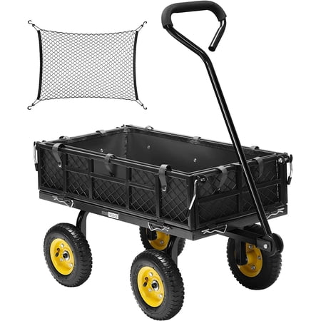 VIVOHOME Heavy Duty 400Lb Steel Garden Cart with Liner  Removable Sides and 8 inch Wheels (Black)