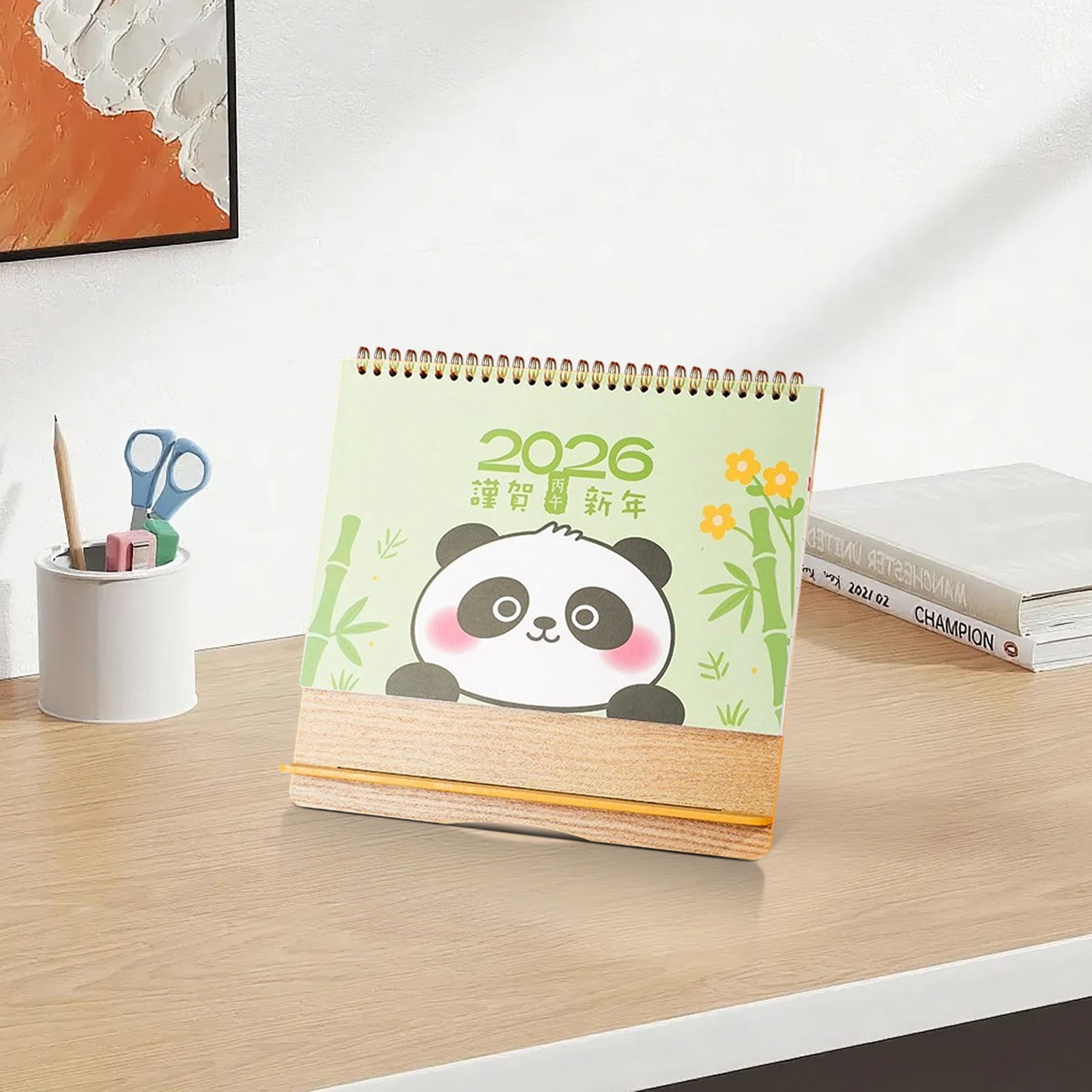 Desk Calendar 2026, Mini Horizontal Desktop Calendar with Stand, 2026 Chinese Year Gift, Office Desk Organizer, Thick Paper, Stable Triangular Base, Flat Lay Binding, Festive Red Decoration