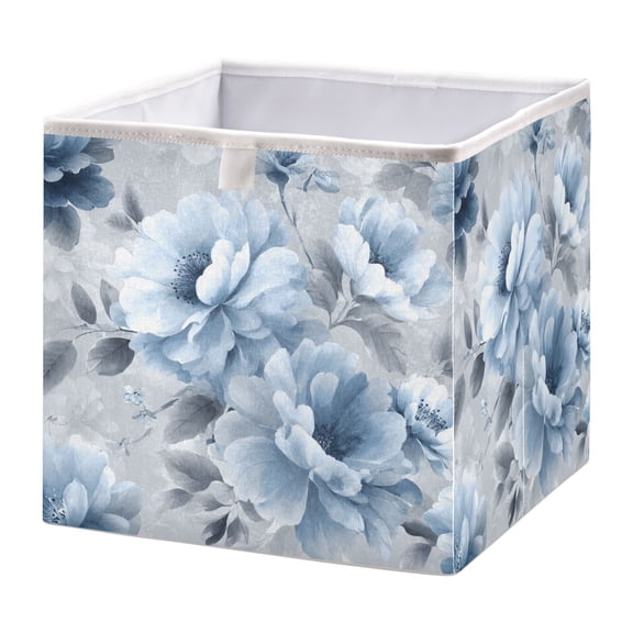 Foldable Fabric Storage Bin Home Cubes Clothing Organizer Bins Large Collapsible Box Basket for Home Organizer White Floral Pattern