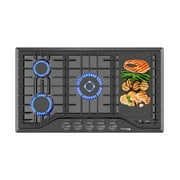 36 in. NG/LPG Convertible Gas Cooktop in Porcelain Enamel with 5 Burners, Grill and Griddle