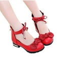 thumbnail image 4 of ZACPNCV Girls Heels Dress Shoes Flower Girl Mary Jane Sandals Wedding Party Princess Shoes for Toddler Red 5-6 Years, 4 of 9
