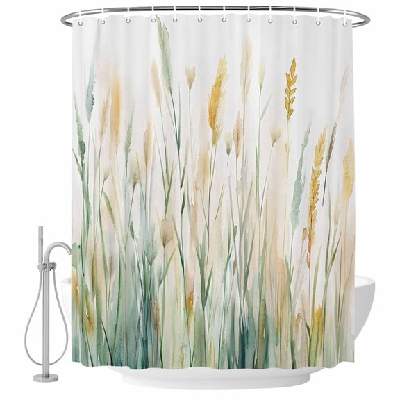 Xipuska Botanical Green Yellow Shower Curtain - Water Repellent Fabric Shower Curtains Washable, Spring Watercolor Leaf Plant Decorative Polyester Cloth Bathroom Curtains Modern Bath Decor 72"x72"